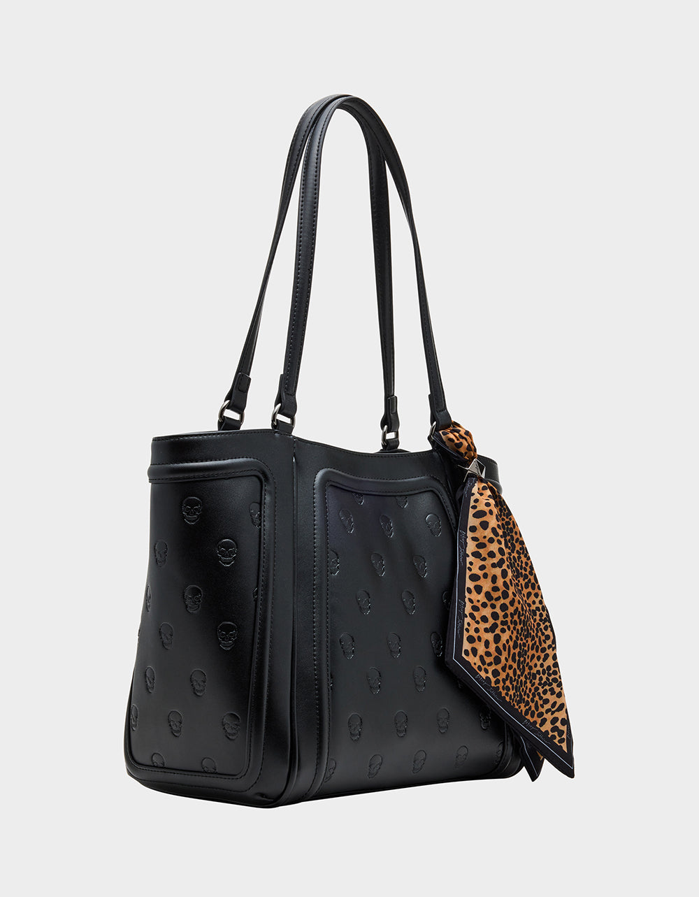 Betsey Johnson Classic - SKULLICIOUS TOTE WITH SCARF BLACK Women's Black Skull Tote Handbag