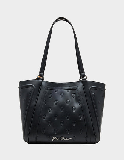 Betsey Johnson Classic - SKULLICIOUS TOTE WITH SCARF BLACK Women's Black Skull Tote Handbag