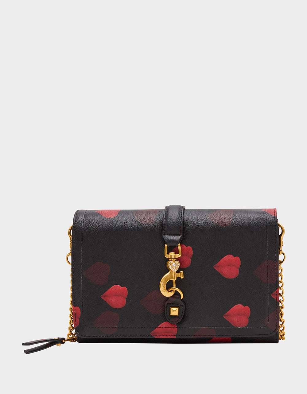Betsey Johnson Hot Sale - KISSES WALLET ON CHAIN BLACK/MULTI Women's Valentine's Day Lip Kisses Wallet