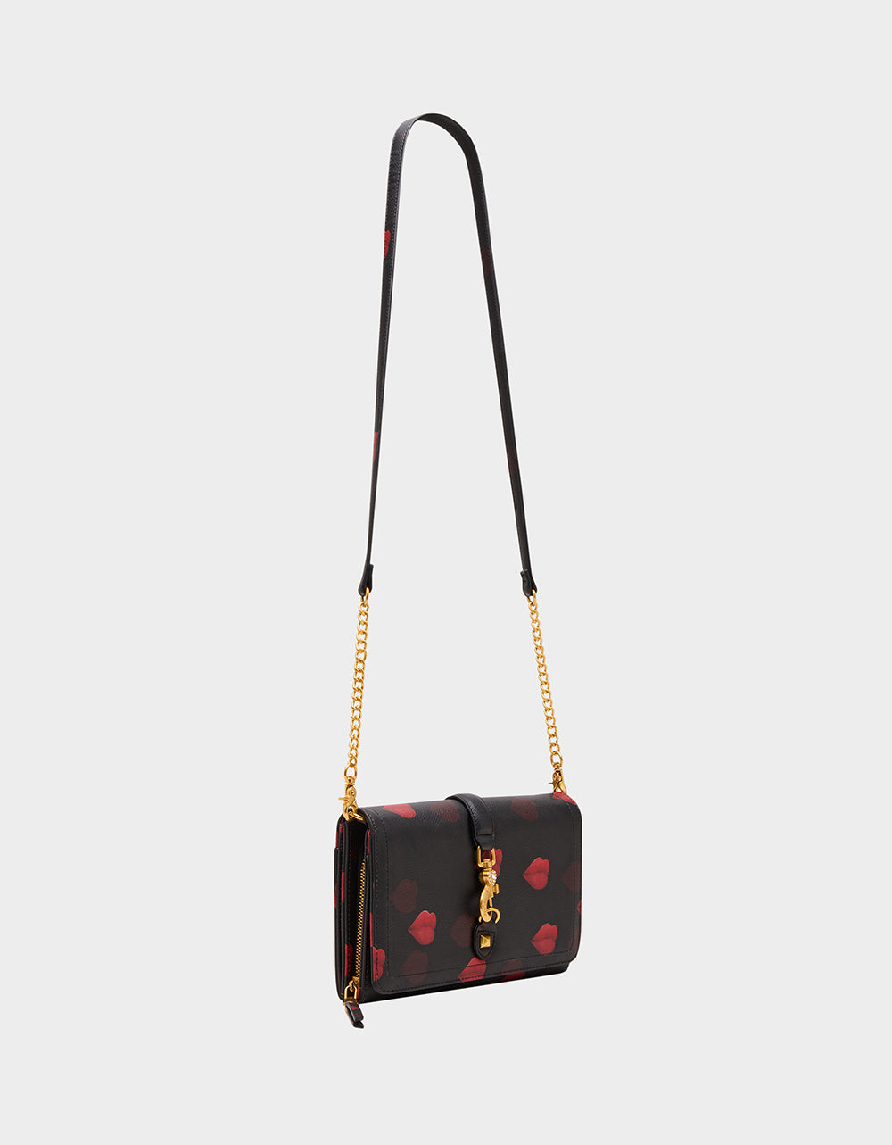 Betsey Johnson Hot Sale - KISSES WALLET ON CHAIN BLACK/MULTI Women's Valentine's Day Lip Kisses Wallet