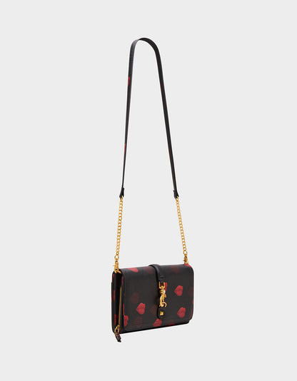 Betsey Johnson Hot Sale - KISSES WALLET ON CHAIN BLACK/MULTI Women's Valentine's Day Lip Kisses Wallet