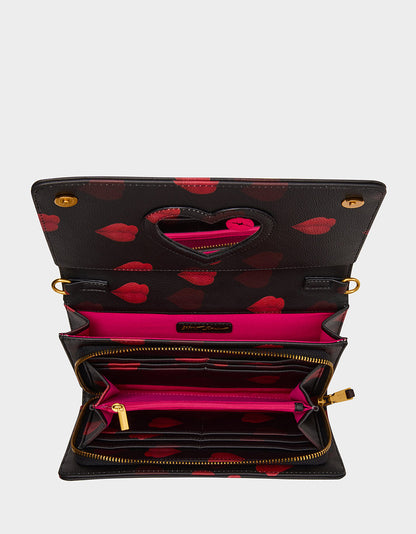 Betsey Johnson Hot Sale - KISSES WALLET ON CHAIN BLACK/MULTI Women's Valentine's Day Lip Kisses Wallet