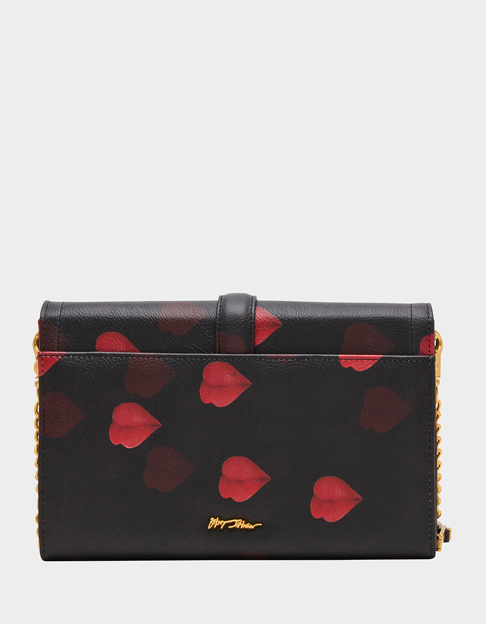 Betsey Johnson Hot Sale - KISSES WALLET ON CHAIN BLACK/MULTI Women's Valentine's Day Lip Kisses Wallet