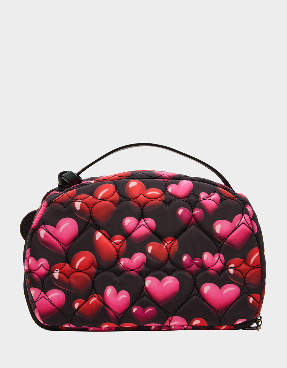 Betsey Johnson Best Price - LOAF COSMETIC CASE WITH MIRROR BLACK/MULTI Women's Heart Print Travel Cosmetic Case