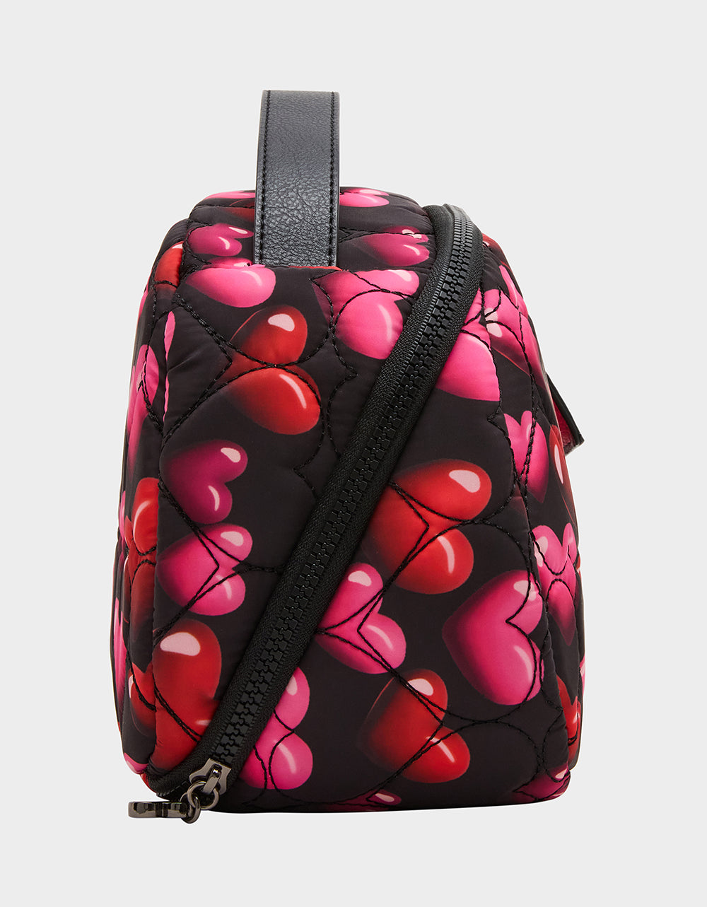 Betsey Johnson Best Price - LOAF COSMETIC CASE WITH MIRROR BLACK/MULTI Women's Heart Print Travel Cosmetic Case