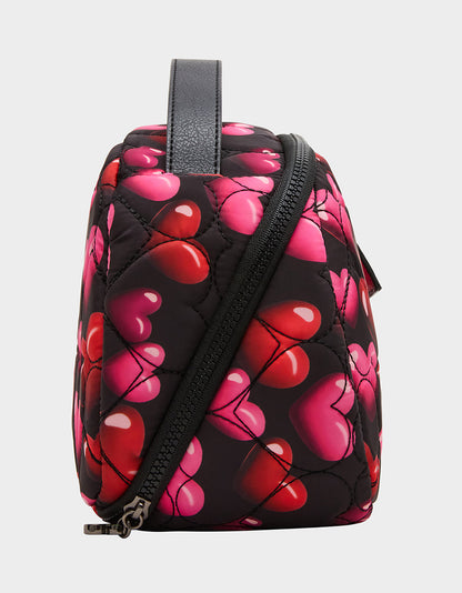 Betsey Johnson Best Price - LOAF COSMETIC CASE WITH MIRROR BLACK/MULTI Women's Heart Print Travel Cosmetic Case