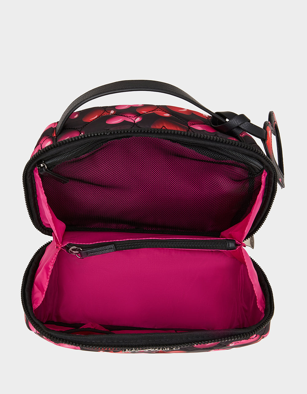 Betsey Johnson Best Price - LOAF COSMETIC CASE WITH MIRROR BLACK/MULTI Women's Heart Print Travel Cosmetic Case