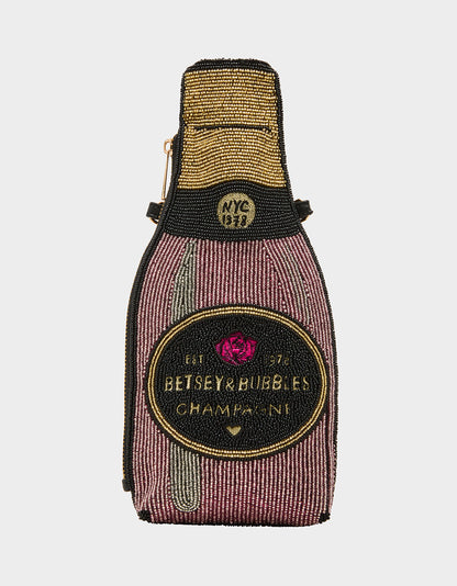 Betsey Johnson Discount - KITSCH BUBBLES SHOULDER BAG PINK Women's Valentine's Day Champagne Bubble Beaded Shoulder Handbag