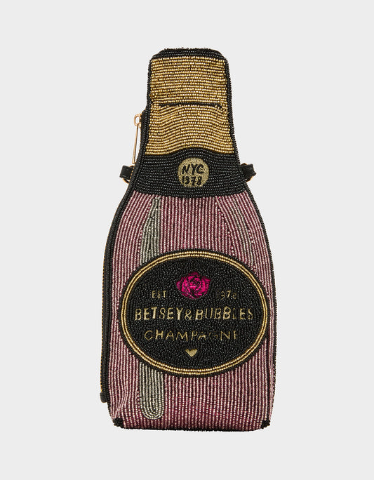 Betsey Johnson Discount - KITSCH BUBBLES SHOULDER BAG PINK Women's Valentine's Day Champagne Bubble Beaded Shoulder Handbag