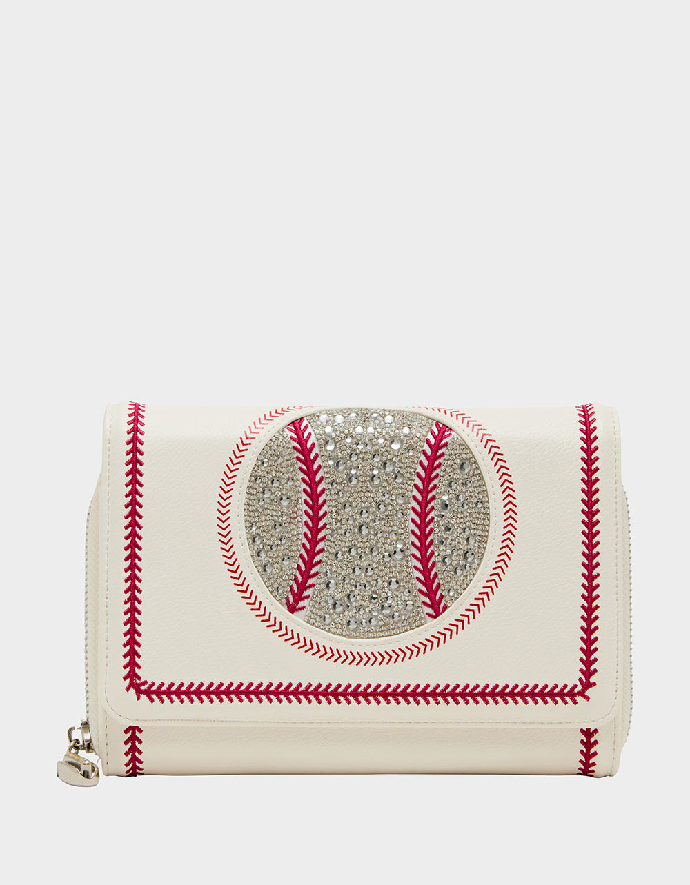 Betsey Johnson Latest - GRAND SLAM WALLET ON CHAIN CREAM Women's Baseball-Themed Rhinestone Embellished Wallet on Chain Crossbody Handbag