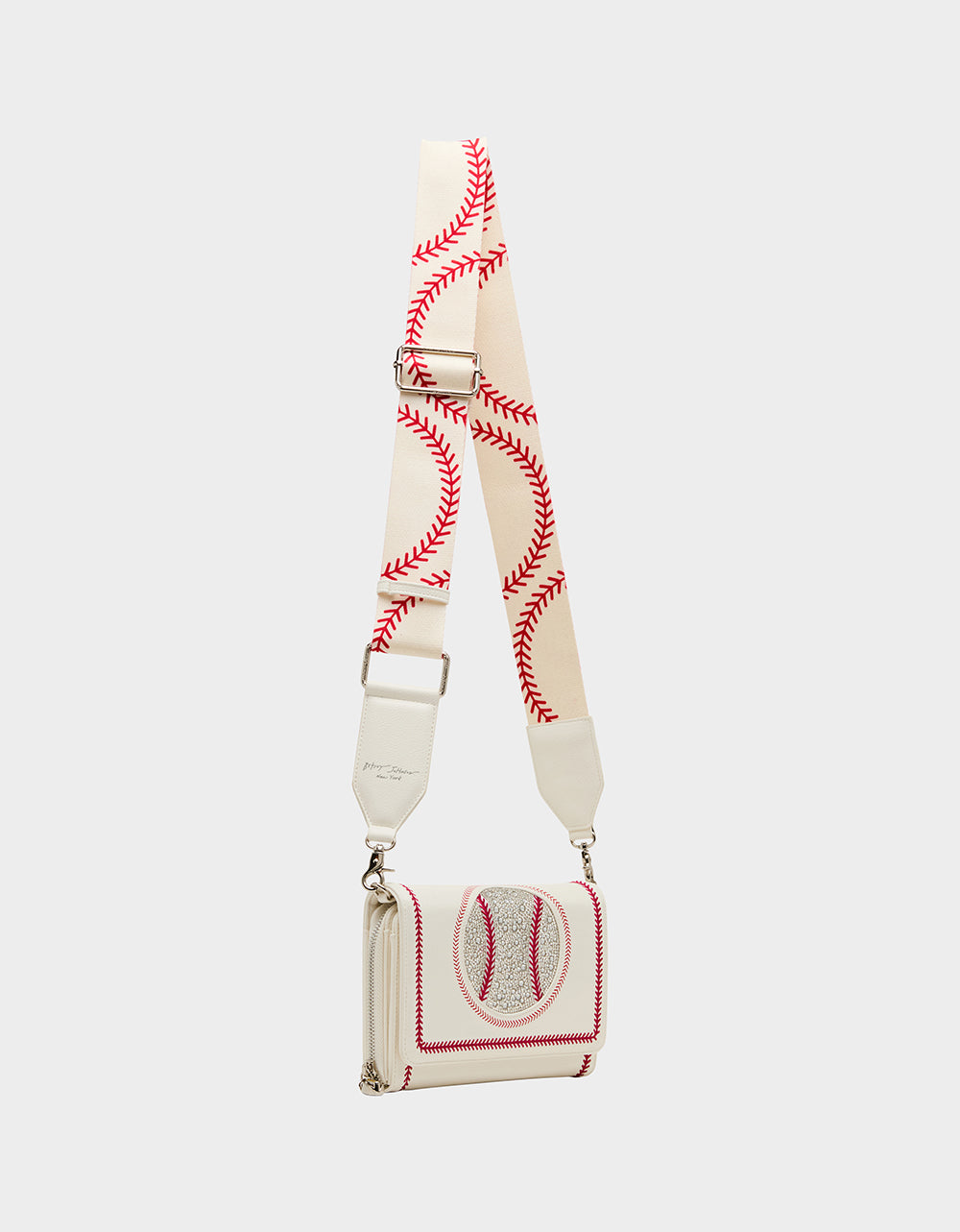 Betsey Johnson Latest - GRAND SLAM WALLET ON CHAIN CREAM Women's Baseball-Themed Rhinestone Embellished Wallet on Chain Crossbody Handbag