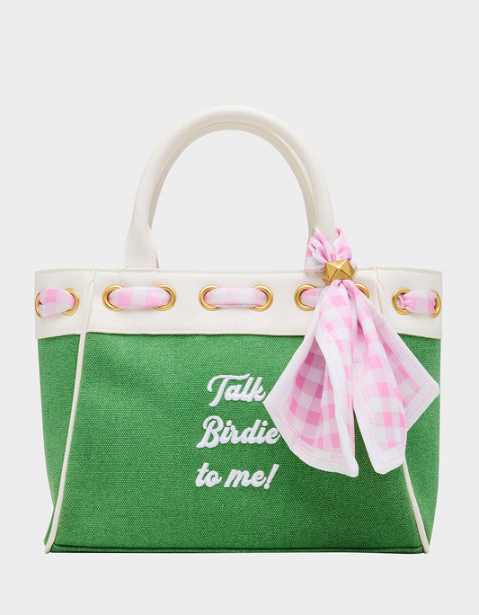 Betsey Johnson Quality - TALK BIRDIE TO ME SATCHEL GREEN Golf-Themed Scarf Detail Women's Satchel Handbag