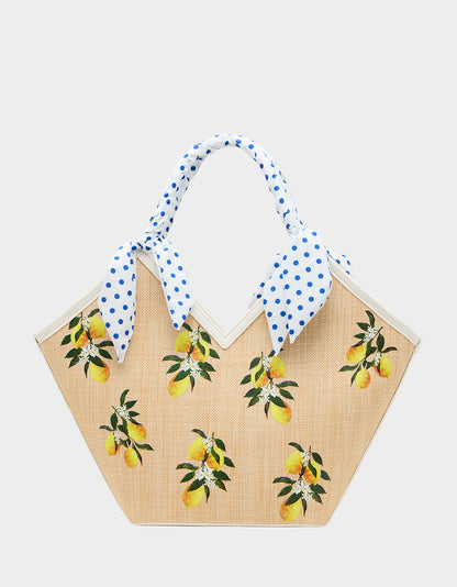 Betsey Johnson Discount - DON'T BE TARTY TOTE NATURAL Lemon Scarf Women's Tote Handbag
