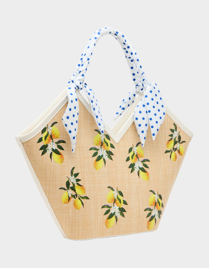 Betsey Johnson Discount - DON'T BE TARTY TOTE NATURAL Lemon Scarf Women's Tote Handbag