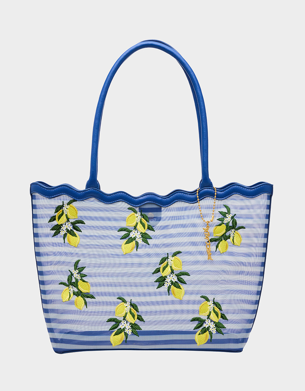 Betsey Johnson Quality - MESHIN AROUND TOTE BLUE/STRIPE Lemon Embroidered Mesh Women's Tote Handbag