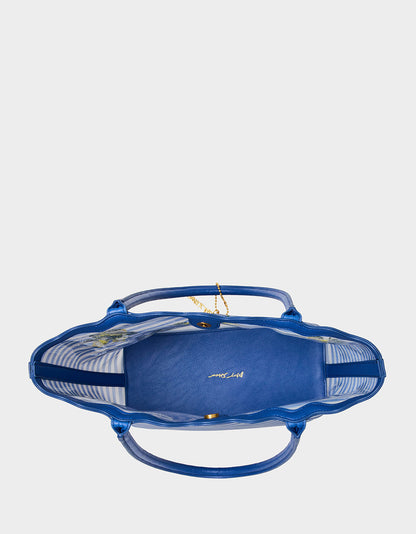 Betsey Johnson Quality - MESHIN AROUND TOTE BLUE/STRIPE Lemon Embroidered Mesh Women's Tote Handbag