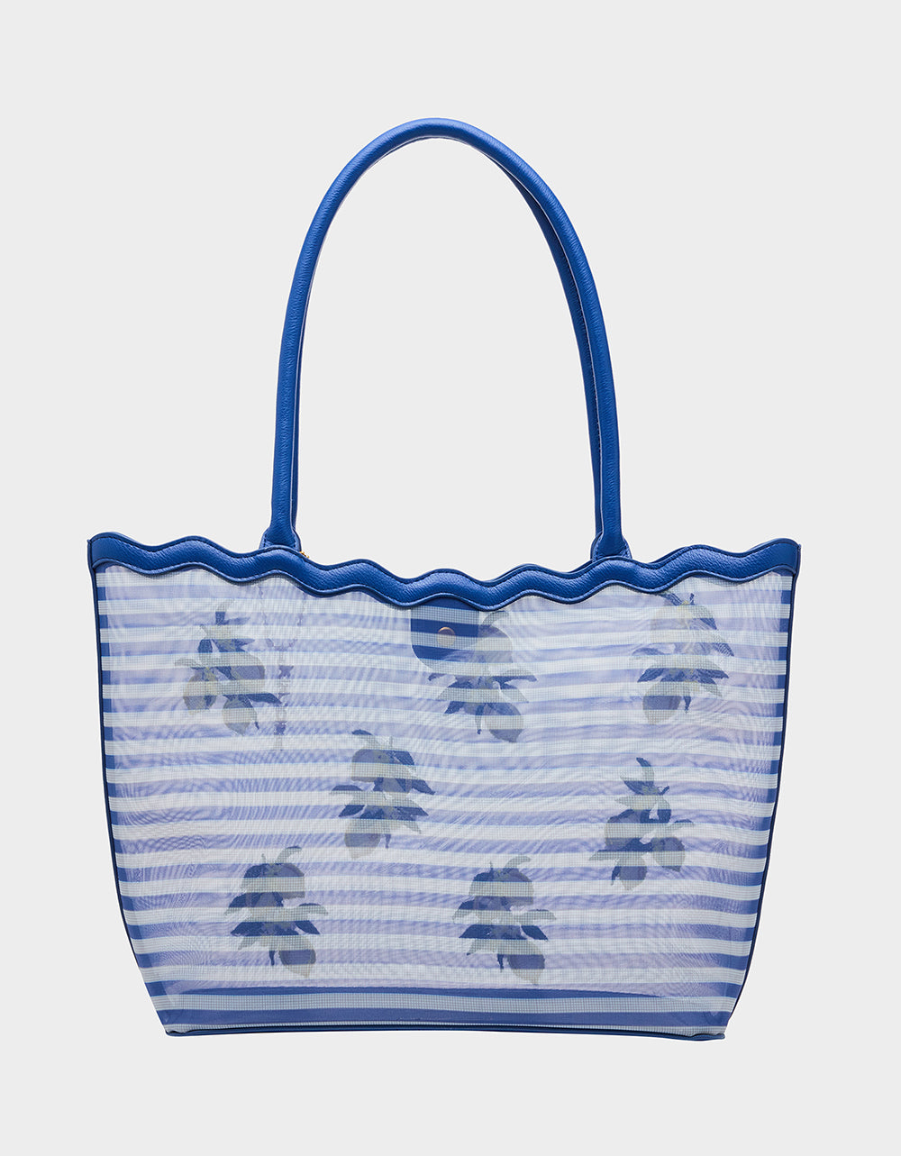 Betsey Johnson Quality - MESHIN AROUND TOTE BLUE/STRIPE Lemon Embroidered Mesh Women's Tote Handbag