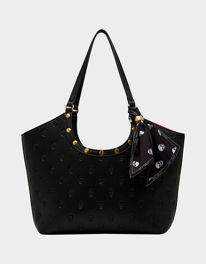 Betsey Johnson Hot Sale - GET AHEAD TOTE BLACK Black Skull Print Tote Bag With Scarf