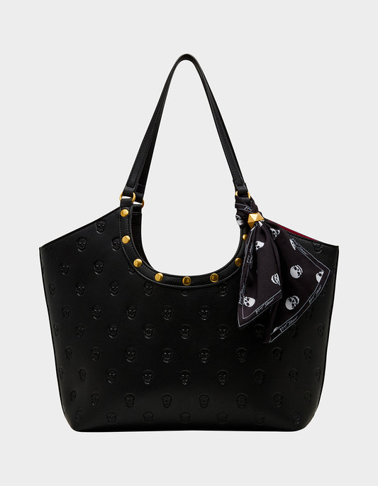 Betsey Johnson Hot Sale - GET AHEAD TOTE BLACK Black Skull Print Tote Bag With Scarf