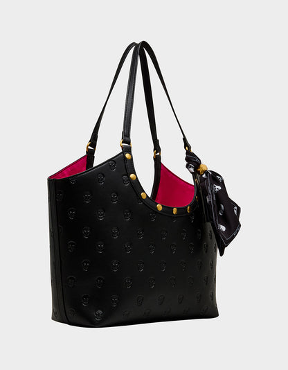Betsey Johnson Hot Sale - GET AHEAD TOTE BLACK Black Skull Print Tote Bag With Scarf