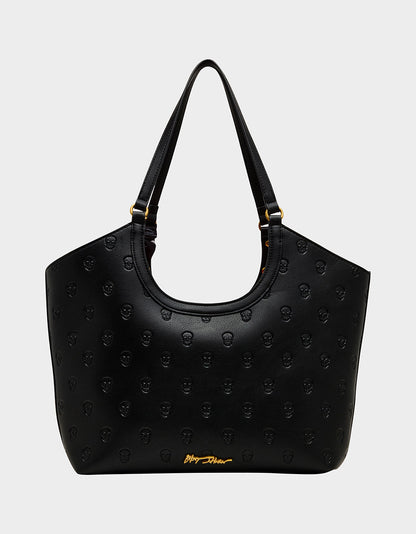 Betsey Johnson Hot Sale - GET AHEAD TOTE BLACK Black Skull Print Tote Bag With Scarf
