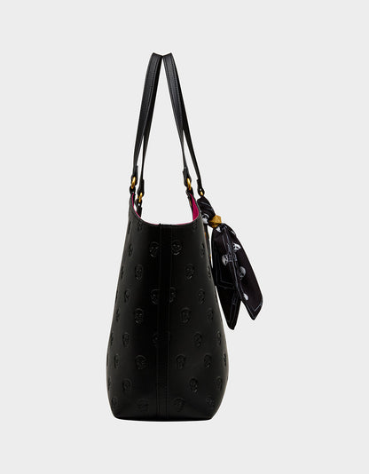 Betsey Johnson Hot Sale - GET AHEAD TOTE BLACK Black Skull Print Tote Bag With Scarf