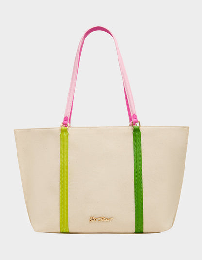 Betsey Johnson Latest - MISS MATCH TOTE NATURAL MULTI Natural Canvas Tennis Tote Sith Scarf