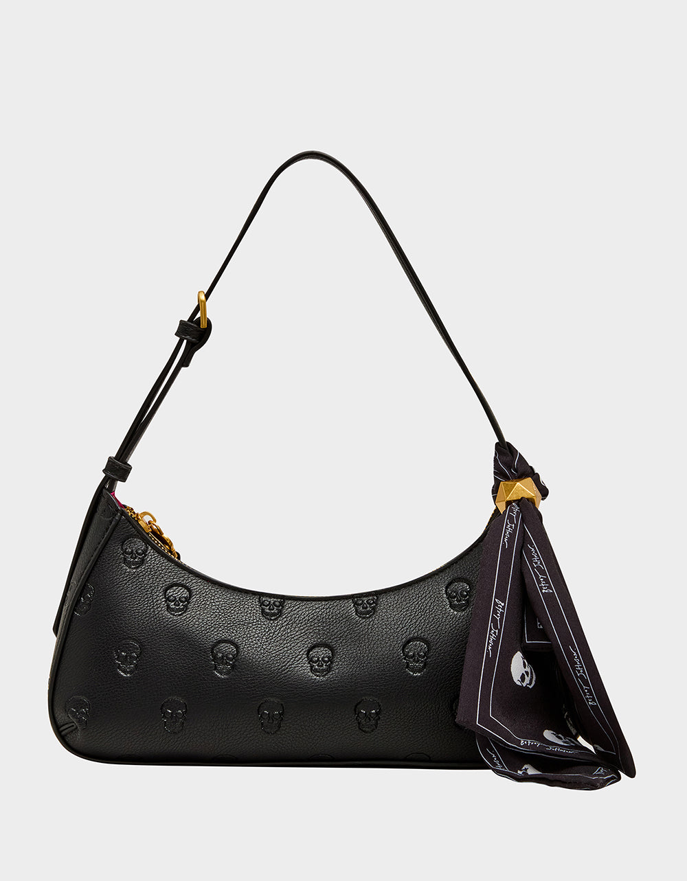 Betsey Johnson Signature - GET AHEAD SHOULDER BAG BLACK Black Skull Pink Shoulder Bag With Scarf
