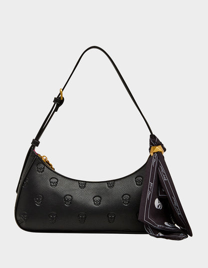 Betsey Johnson Signature - GET AHEAD SHOULDER BAG BLACK Black Skull Pink Shoulder Bag With Scarf
