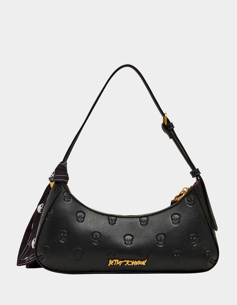 Betsey Johnson Signature - GET AHEAD SHOULDER BAG BLACK Black Skull Pink Shoulder Bag With Scarf