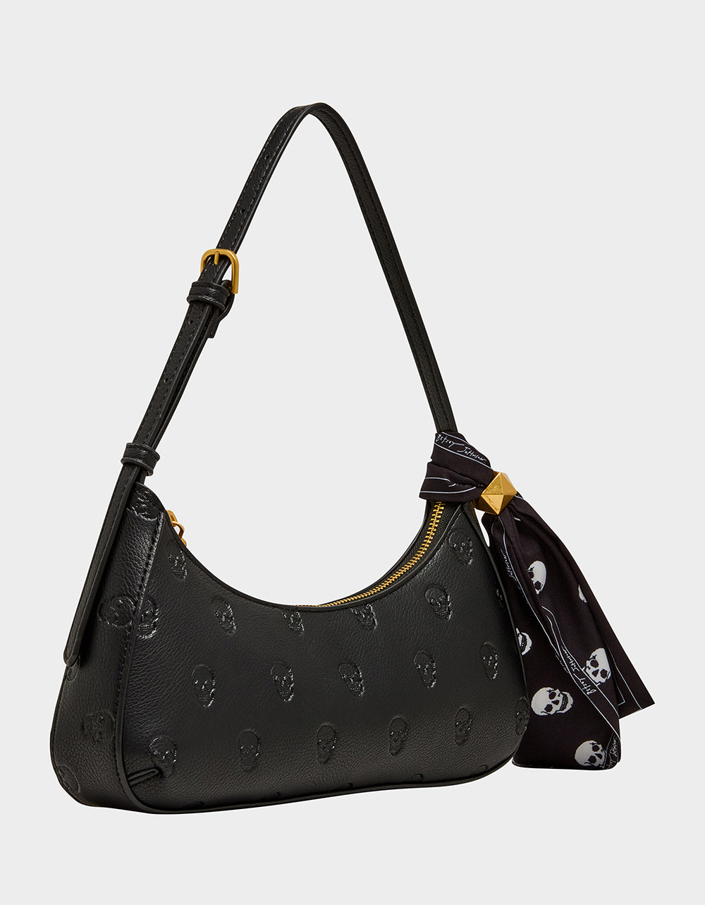 Betsey Johnson Signature - GET AHEAD SHOULDER BAG BLACK Black Skull Pink Shoulder Bag With Scarf
