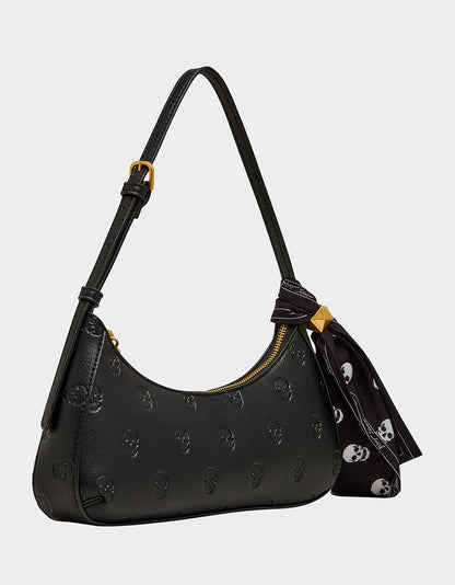 Betsey Johnson Signature - GET AHEAD SHOULDER BAG BLACK Black Skull Pink Shoulder Bag With Scarf