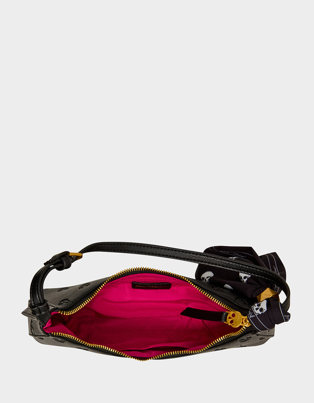 Betsey Johnson Signature - GET AHEAD SHOULDER BAG BLACK Black Skull Pink Shoulder Bag With Scarf
