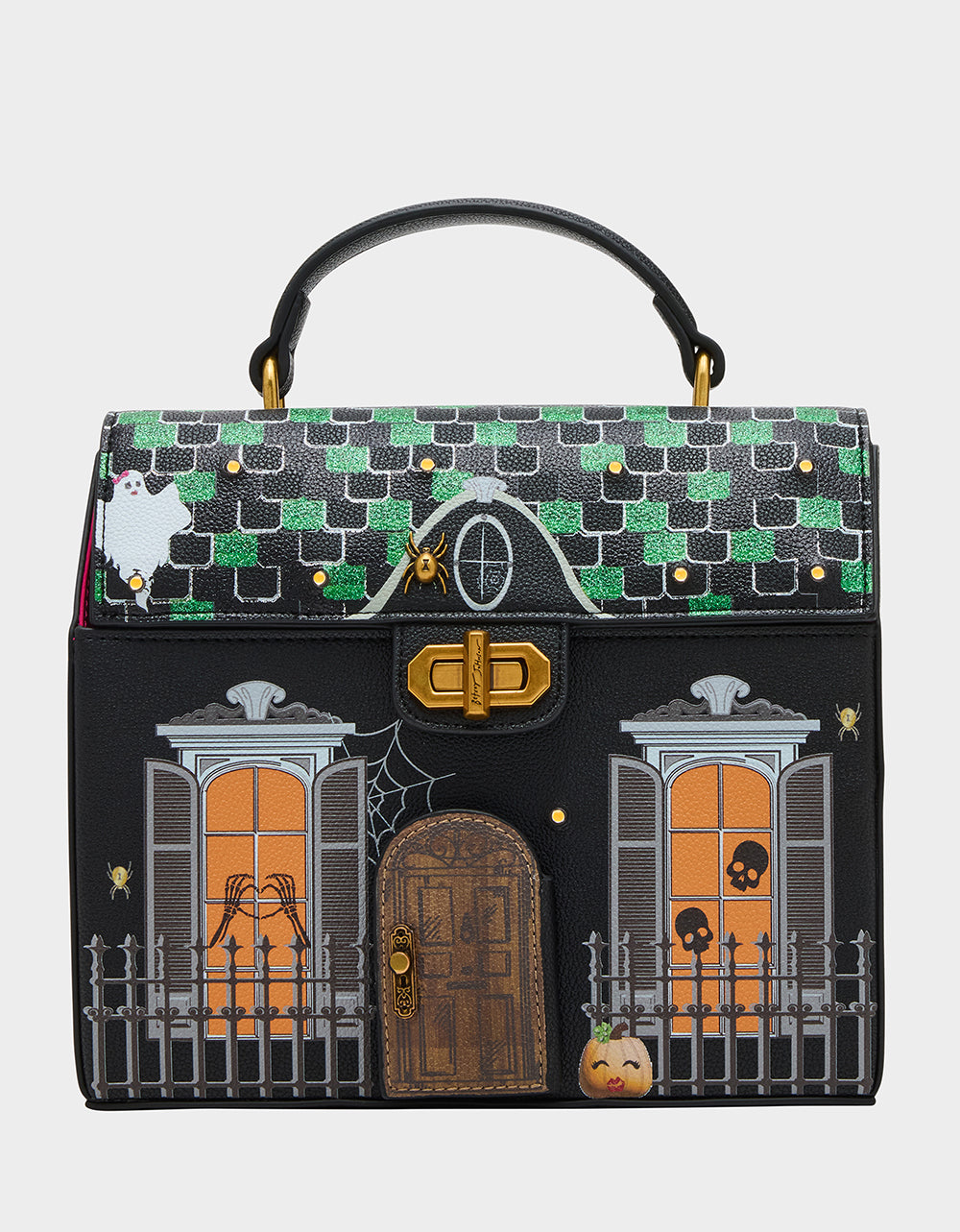 Betsey Johnson Premium - FOREVER HOME BLACK MULTI Women's Halloween-Themed Haunted House Crossbody Handbag