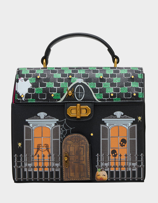 Betsey Johnson Premium - FOREVER HOME BLACK MULTI Women's Halloween-Themed Haunted House Crossbody Handbag
