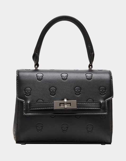 Betsey Johnson Deals - SKULLICIOUS TOP HANDLE BLACK Women's Black Skull Top Handle Handbag with Crossbody Strap