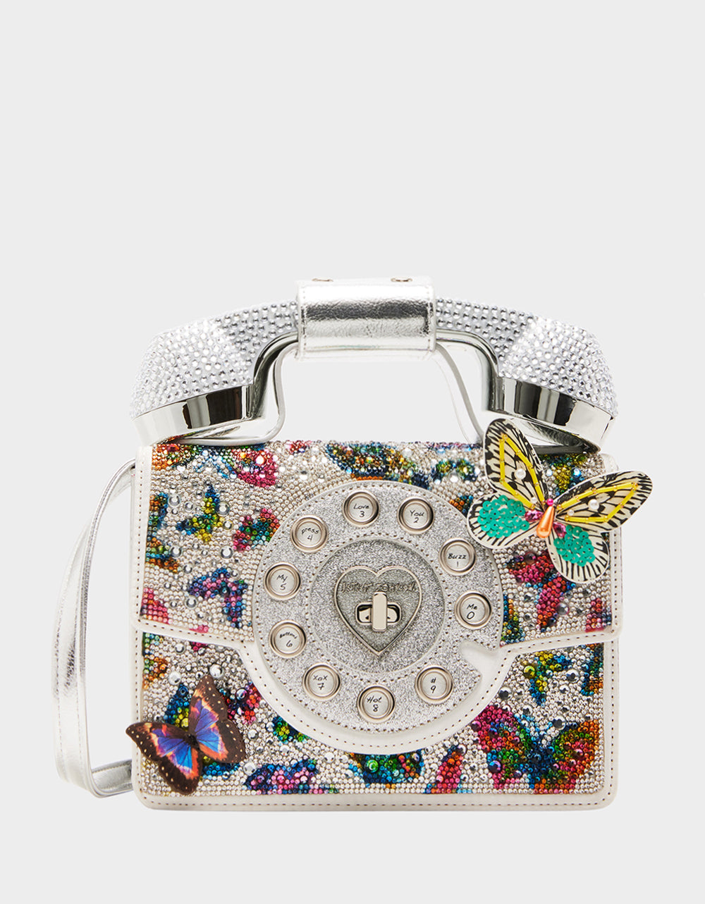 Betsey Johnson Deals - KITSCH BUTTERFLY PHONE BAG SILVER/MULTI