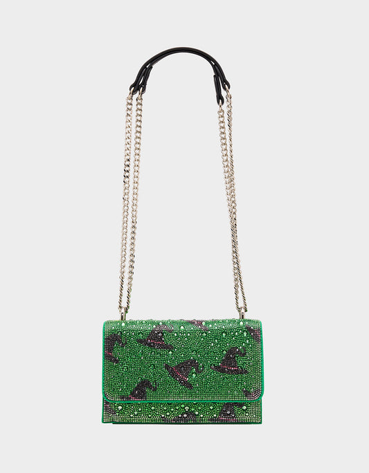 Betsey Johnson Great Value - HATS OFF CONVERTIBLE RHINESTONE GREEN Women's Rhinestone Embellished Sparkly Witch Hat Crossbody Halloween Handbag