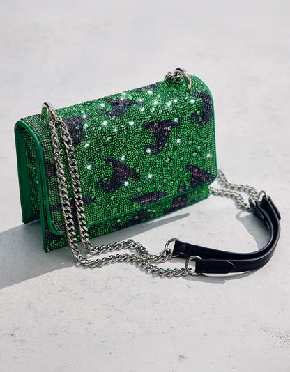 Betsey Johnson Great Value - HATS OFF CONVERTIBLE RHINESTONE GREEN Women's Rhinestone Embellished Sparkly Witch Hat Crossbody Halloween Handbag