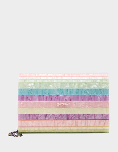 Betsey Johnson New - STRIP STRIP HOORAY CLUTCH PASTEL