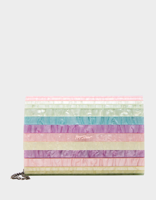 Betsey Johnson New - STRIP STRIP HOORAY CLUTCH PASTEL