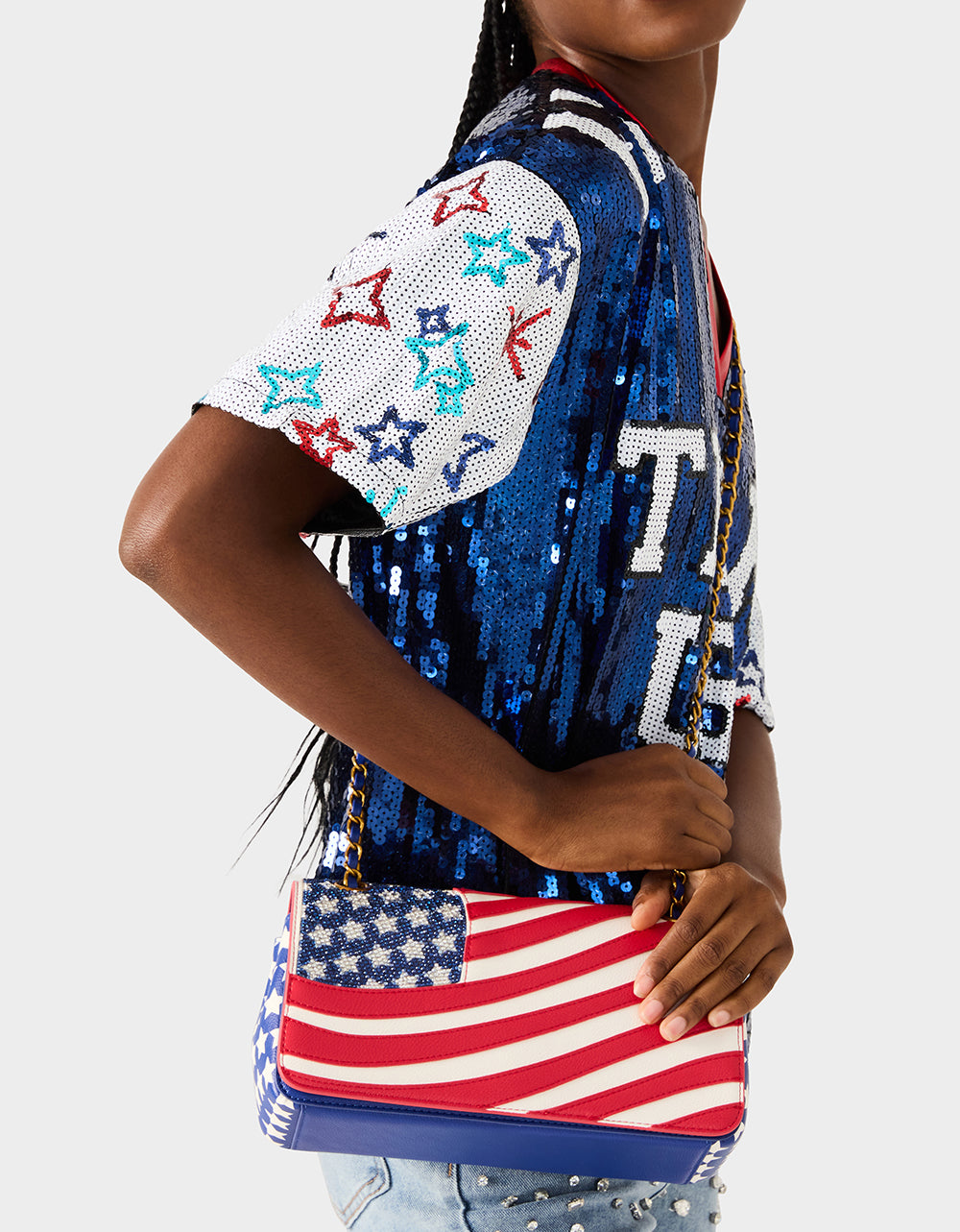 Betsey Johnson Sale - AMERICANA BUNDLE Women's Red White Blue USA Star Sneakers and American Flag Handbag Bundle