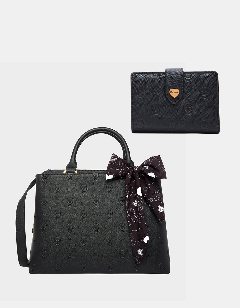 Betsey Johnson Premium - SKULLICIOUS BUNDLE Women's Skull Print Handbag and Wallet