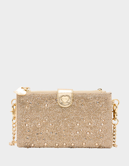 Betsey Johnson Customer Favorite - WALLET ON CHAIN PHONE HOLDER CHAMPAGNE Women's Rhinestone Embellished Wallet