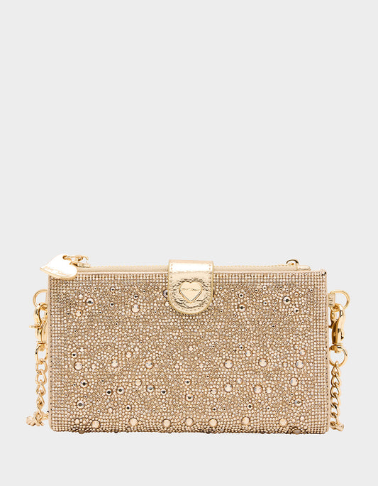 Betsey Johnson Customer Favorite - WALLET ON CHAIN PHONE HOLDER CHAMPAGNE Women's Rhinestone Embellished Wallet