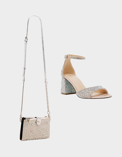 Betsey Johnson Premium - RHINESTONE HOLIDAY BUNDLE Women's Rhinestone Block Heel and Wallet on Chain Phone Holder Crossbody
