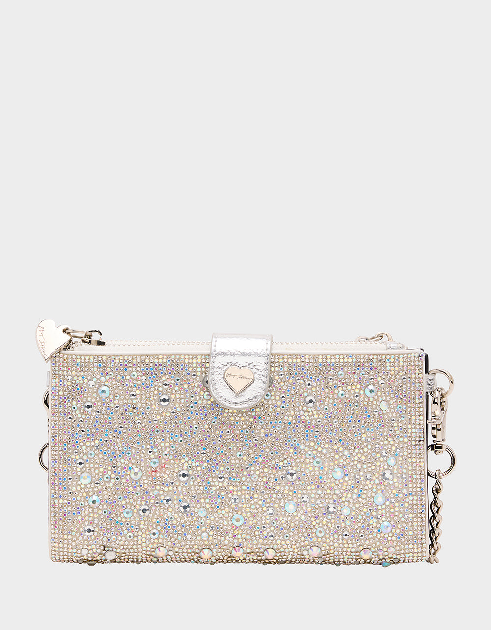 Betsey Johnson Premium - RHINESTONE HOLIDAY BUNDLE Women's Rhinestone Block Heel and Wallet on Chain Phone Holder Crossbody
