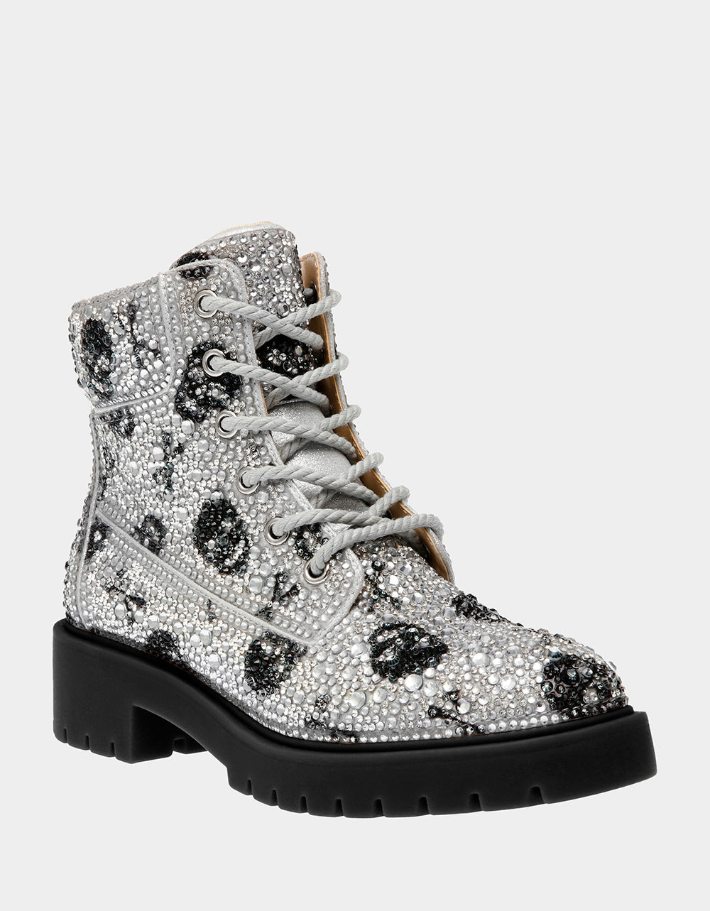 Betsey Johnson Smart Buy - THE GOTH GIRL HOLIDAY BUNDLE Women's Rhinestone Skull Combat Boots and Black Bucket Handbag