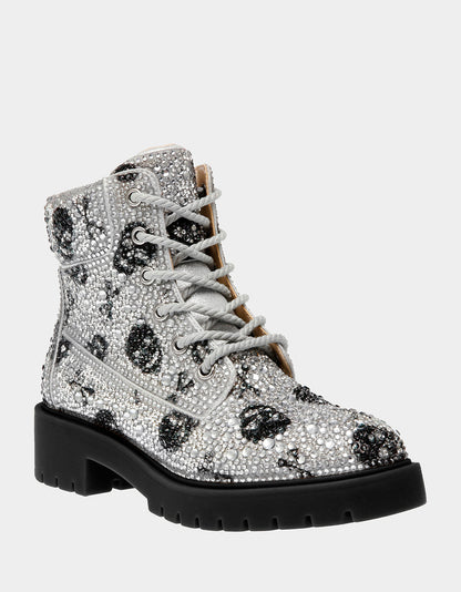 Betsey Johnson Smart Buy - THE GOTH GIRL HOLIDAY BUNDLE Women's Rhinestone Skull Combat Boots and Black Bucket Handbag