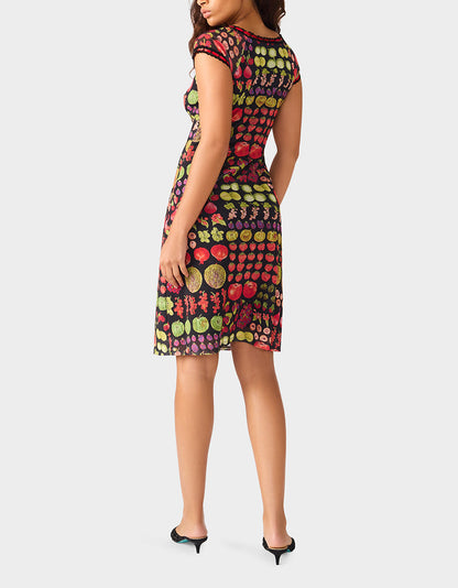 Betsey Johnson Sale - BETSEY'S FRUIT DRESS BLACK MULTI Women's Fruit Print Short-Sleeved Slip Dress